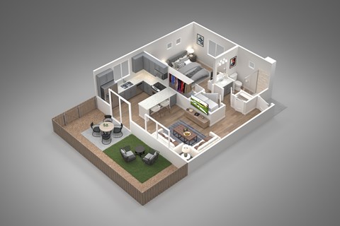Floor plan for 1 bed, 1 bath, 637 sqft